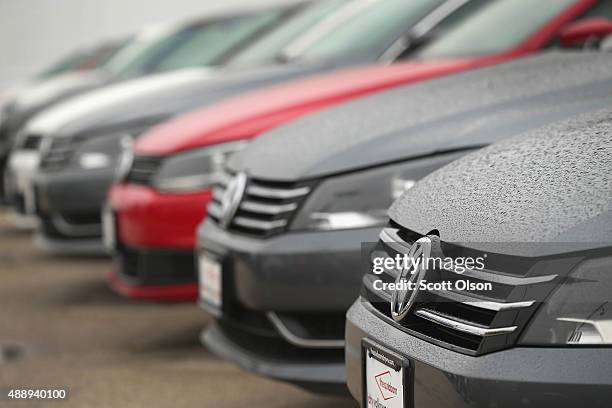 Volkswagen Passats are offered for sale at a dealership on September 18, 2015 in Chicago, Illinois. The Environmental Protection Agency has accused...