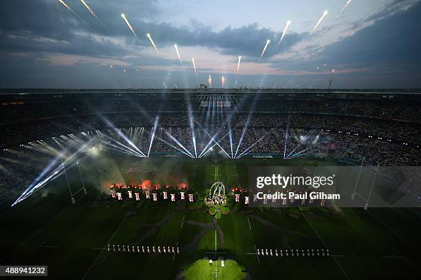 General view during the opening ceremony ahead of the 2015 Rugby World Cup Pool A match between England and Fiji at Twickenham Stadium on September...