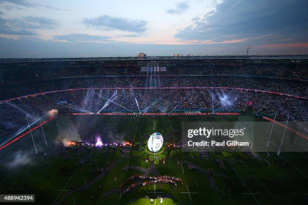 General view during the opening ceremony during the 2015 Rugby World Cup Pool A match between England and Fiji at Twickenham Stadium on September 18,...