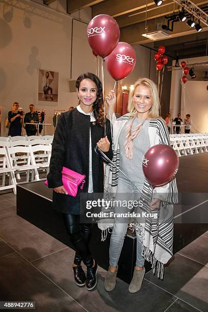 Stephanie Stumph and Nova Meierhenrich attend the 'La Boum Fashion Studio' by Soccx on September 18, 2015 in Hoppegarten/ Berlin, Germany.