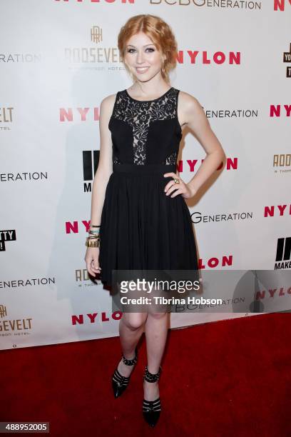 Katherine McNamara attends the Nylon Magazine May young Hollywood issue party at Tropicana Bar at The Hollywood Rooselvelt Hotel on May 8, 2014 in...