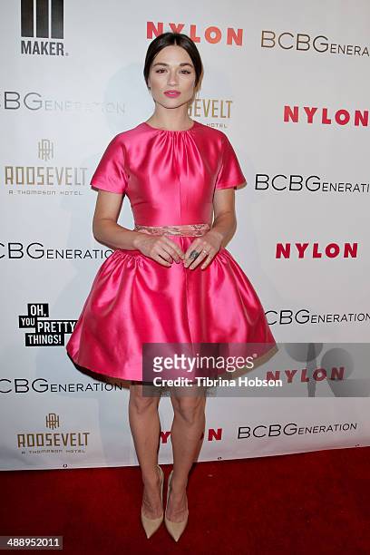 Crystal Reed attends the Nylon Magazine May young Hollywood issue party at Tropicana Bar at The Hollywood Rooselvelt Hotel on May 8, 2014 in...