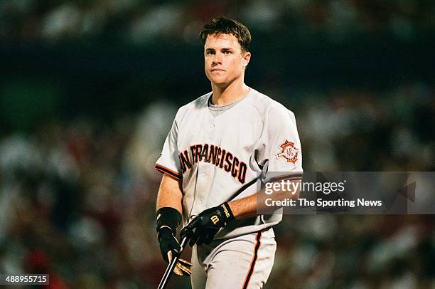 Snow of the San Francisco Giants looks on against the St. Louis Cardinals at Busch Stadium on July 19, 1997 in St. Louis, Missouri. The Cardinals...