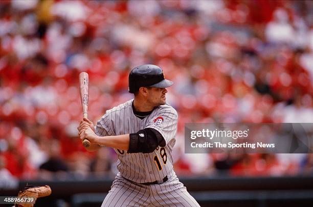 Jason Kendall of the Pittsburgh Pirates bats against the St. Louis Cardinals at Busch Stadium on May 4, 2000 in St. Louis, Missouri. The Cardinals...