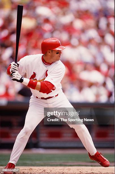 Eli Marrero of the St. Louis Cardinals bats against the Pittsburgh Pirates at Busch Stadium on May 4, 2000 in St. Louis, Missouri. The Cardinals...