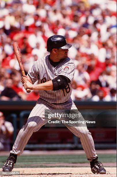 Jason Kendall of the Pittsburgh Pirates bats against the St. Louis Cardinals at Busch Stadium on May 4, 2000 in St. Louis, Missouri. The Cardinals...