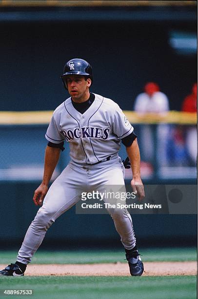Walt Weiss of the Colorado Rockies runs against the St. Louis Cardinals at Busch Stadium on May 27, 1996 in St. Louis, Missouri. The Rockies beat the...