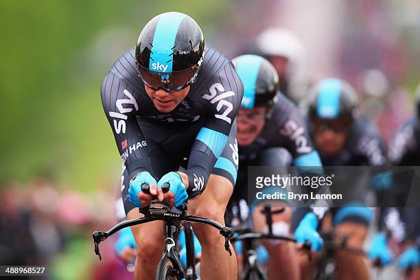 Edvald Boasson Hagen of Norway and Team SKY in action during the first stage of the 2014 Giro d'Italia, a 21km Team Time Trial stage at the Stormont...