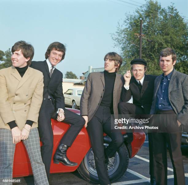 English rock group The Hollies during a visit to Hollywood, California, October 1966. From left to right, they are Graham Nash, Allan Clarke, Tony...