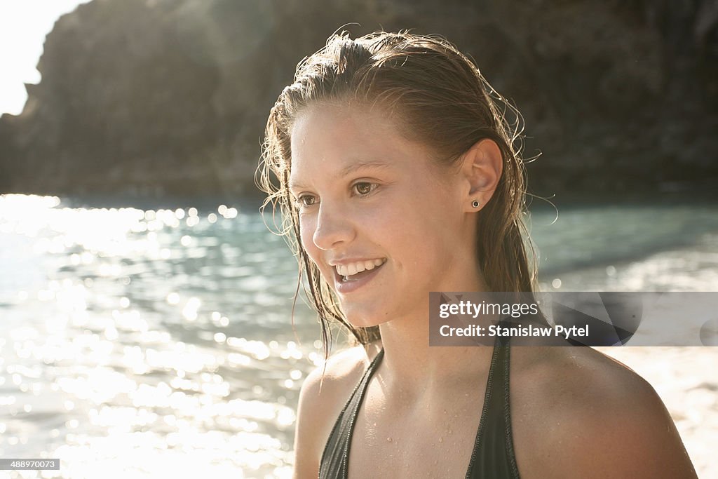 Portrait of teenage girl on beach