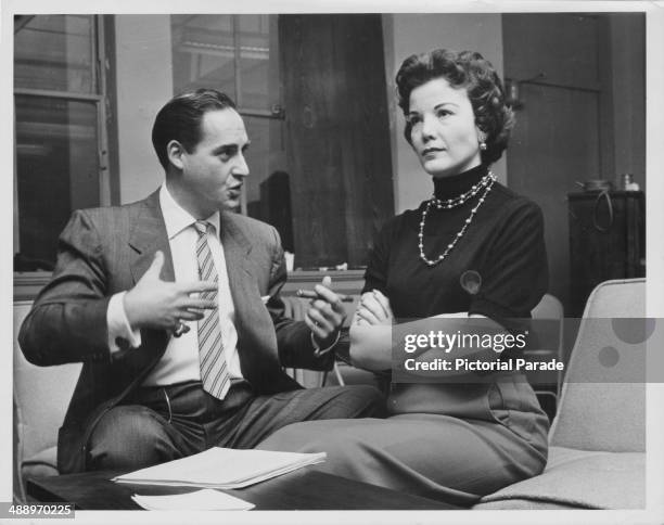Actors Sid Caesar and Nanette Fabray in a skit from the the television show 'Caesar's Hour', circa 1954-1957.