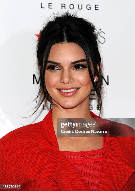 Model Kendall Jenner celebrates the launch of The New Estee Lauder Fragrance Modern Muse Le Rouge at Macy's Herald Square on September 18, 2015 in...