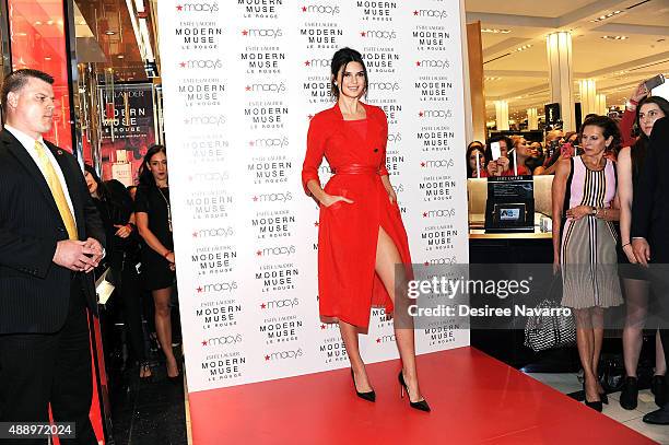Model Kendall Jenner celebrates the launch of The New Estee Lauder Fragrance Modern Muse Le Rouge at Macy's Herald Square on September 18, 2015 in...