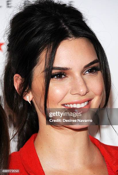 Model Kendall Jenner celebrates the launch of The New Estee Lauder Fragrance Modern Muse Le Rouge at Macy's Herald Square on September 18, 2015 in...