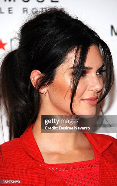 Model Kendall Jenner, hair detail, celebrates the launch of The New Estee Lauder Fragrance Modern Muse Le Rouge at Macy's Herald Square on September...
