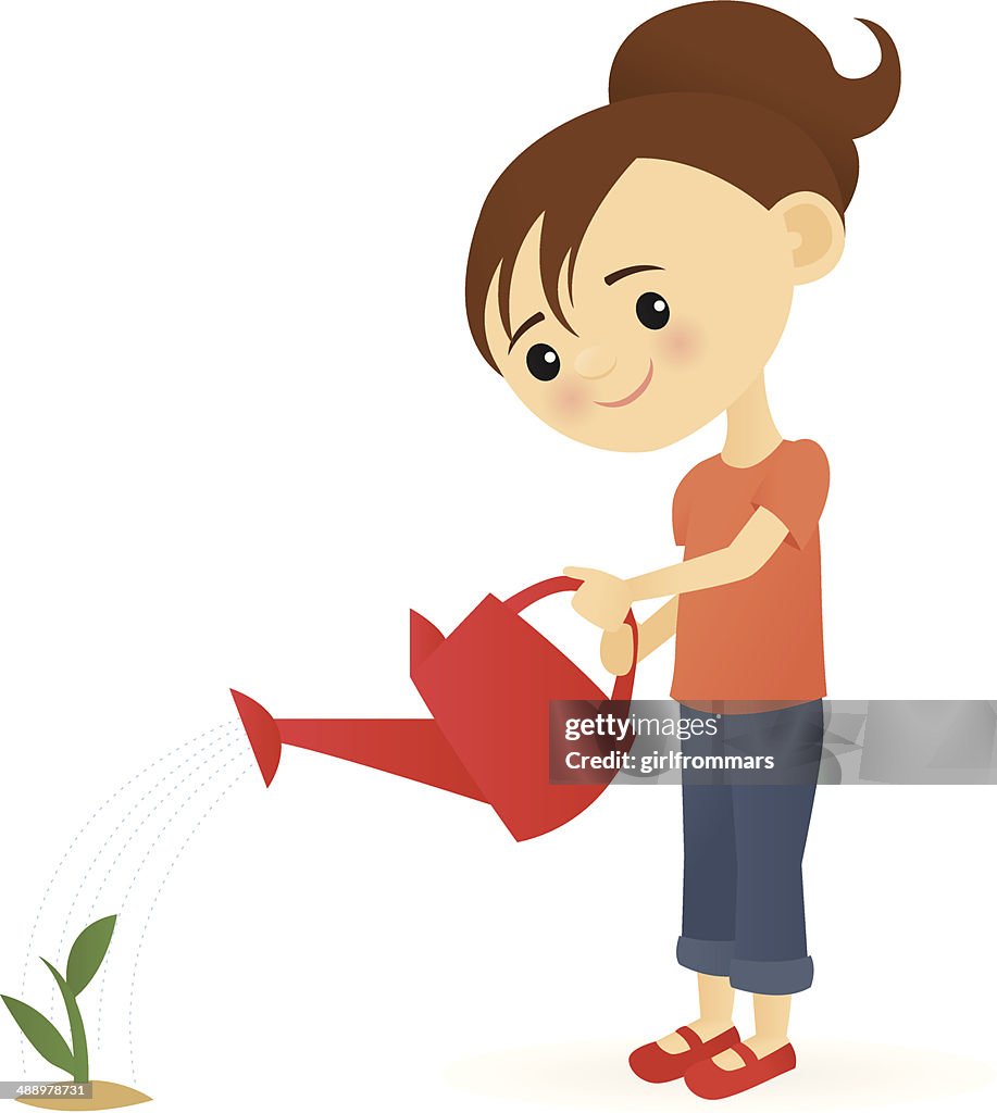 Girl Watering a Plant