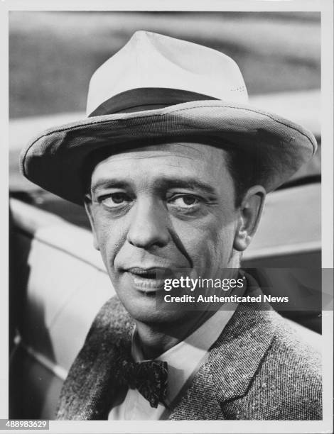 Headshot of comedic actor Don Knotts wearing a hat, circa 1960.