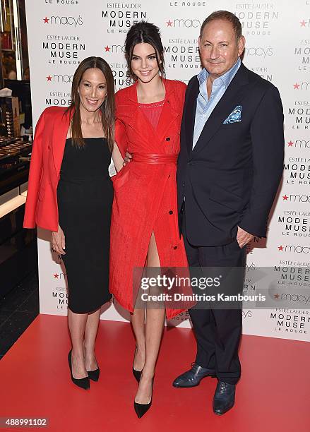 Jane Hudis, Kendell Jenner and John Demsey Celebrate The Launch Of The New Estee Lauder Fragrance Modern Muse Le Rouge at Macy's Herald Square on...