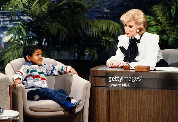 Pictured: Actor Emmanuel Lewis during an interview with guest host Joan Rivers on January 27, 1986 --