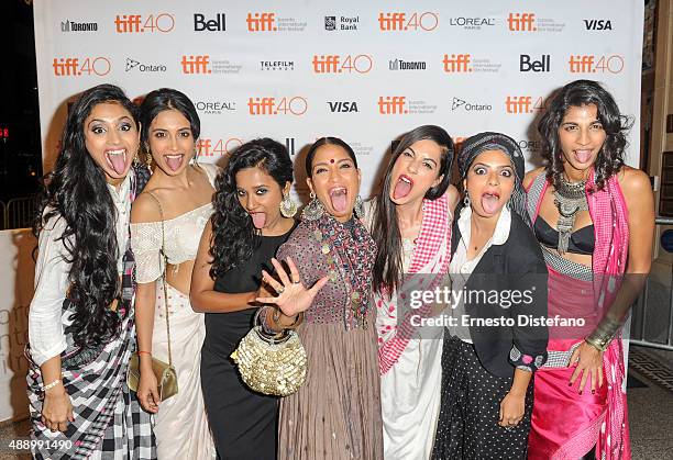 Cast attends premiere of 'Angry Indian Godesses' at the 2015 Toronto International Film Festival, L-R Pavleen Gujral, Sarah-Jane Dias, Tannishtha...