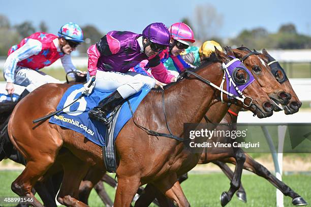 Vlad Duric riding So He Does wins Race 3 during Melbourne Racing at Caulfield Racecourse on September 19, 2015 in Melbourne, Australia.