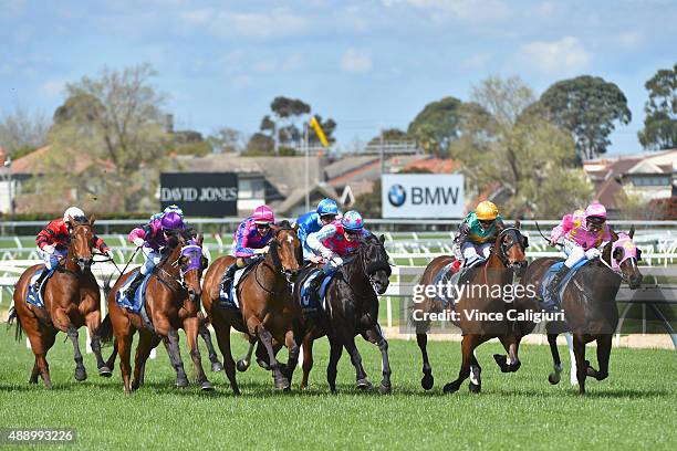 Vlad Duric riding So He Does winning Race 3 during Melbourne Racing at Caulfield Racecourse on September 19, 2015 in Melbourne, Australia.