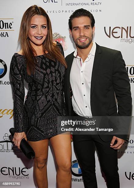 Dayana Garroz and Darian Alvarez arrive at the Venue Magazine 9 year anniversary party at House Nightclub on September 18, 2015 in Miami, Florida.