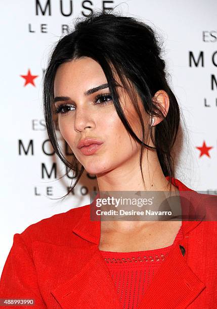 Model Kendall Jenner Celebrates the launch of The New Estee Lauder Fragrance Modern Muse Le Rouge at Macy's Herald Square on September 18, 2015 in...