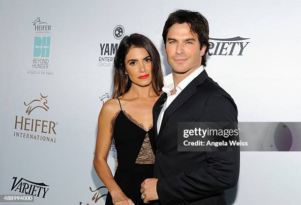 Actress Nikki Reed and actor Ian Somerhalder attend Heifer Internationals 4th Annual Beyond Hunger Gala at the Montage on September 18, 2015 in...