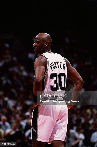 Terry Porter of the San Antonio Spurs looks back during the game against the Dallas Mavericks in Game One of the Western Conference Semifinals on May...