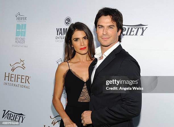 Actress Nikki Reed and actor Ian Somerhalder attend Heifer Internationals 4th Annual Beyond Hunger Gala at the Montage on September 18, 2015 in...