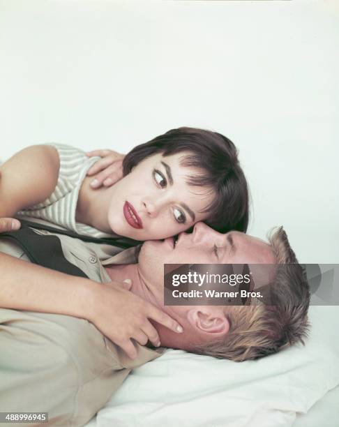 American actors Tab Hunter and Natalie Wood in a publicity still for the Warner Bros. Film 'The Girl He Left Behind', 1956.