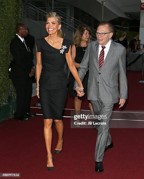 Larry King and Shawn King attend The Broad Museum inaugural celebration at The Broad on September 18, 2015 in Los Angeles, California.