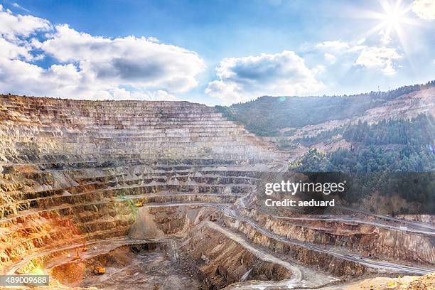 spectacular view of an open-pit mine - copper mineral stock pictures, royalty-free photos & images