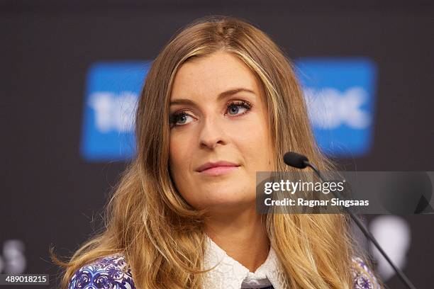 Molly Smitten-Downes of the United Kingdom attends a press conference ahead of the Grand Final of the Eurovision Song Contest 2014 on May 9, 2014 in...