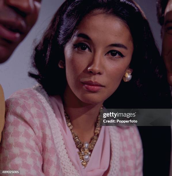 French actress France Nuyen posed on the set of the television series 'I Spy' in 1967.