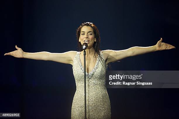 Ruth Lorenzo of Spain performs during a dress rehearsal ahead of the Grand Final of the Eurovision Song Contest 2014 on May 9, 2014 in Copenhagen,...