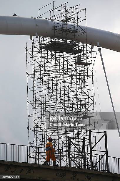 Work continues on a bridge for the Transcarioca BRT highway being constructed on May 9, 2014 in Rio de Janeiro, Brazil. The Transcarioca is part of...