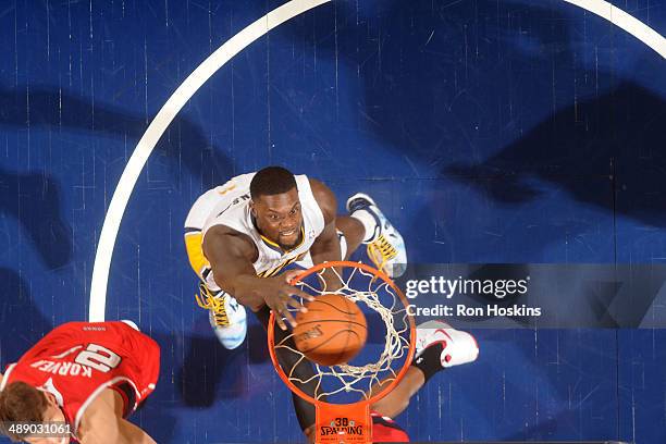 Lance Stephenson of the Indiana Pacers dunks against the Atlanta Hawks in Game Five of the East Conference Quarter Finals of the 2014 NBA playoffs at...