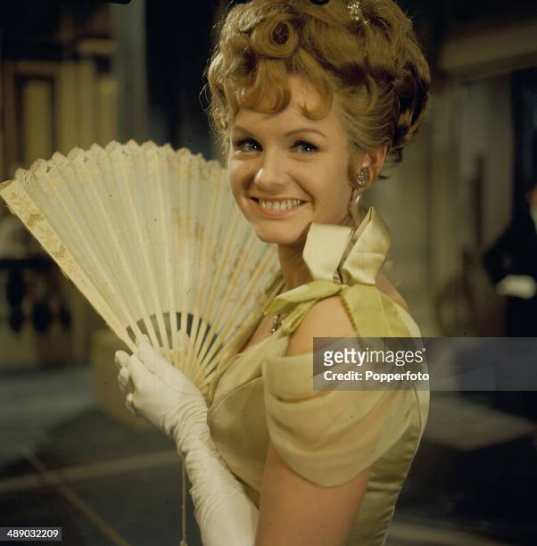 English actress Jennie Linden pictured on the set of the 1967 television production of the play 'Lady Windermere's Fan'.