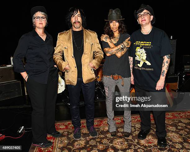 Musicians Dawn Ricardson, Roger Rocha, Linda Perry, and Christa Hillhouse of 4 Non Blondes pose before performing an intimate rehearsal session on...
