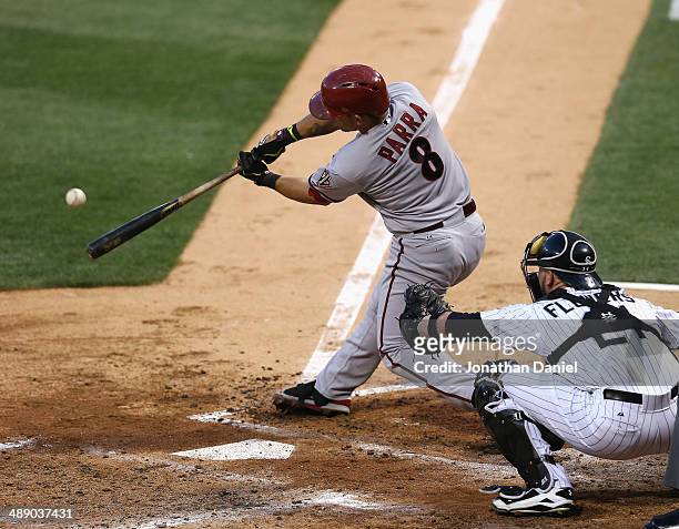 Gerardo Parra of the Arizona Diamondbacks hits a two-run home run in the 3rd inning in front of Tyler Flowers of the Chicago White Sox at U.S....