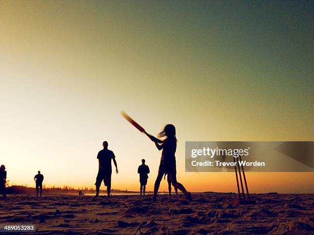 australian community life - beach cricket stockfoto's en -beelden