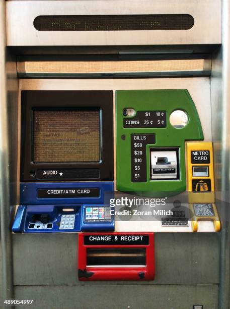 York City public transit automated pay ticket machine that promotes the reuse of exhausting plastic type of tickets in the Manhattan borough of New...