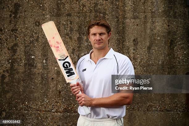 Australian Cricketer Shane Watson poses at The County Ground on August 13, 2015 in Northampton, England.