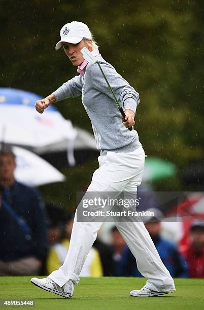 Melissa Reid of team Europe celebrates holeing her putt during the continuation of the afternoon fourball matches at The Solheim Cup at St Leon-Rot...