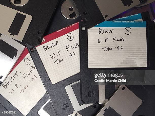 Pile of discarded old floppy discs used for backup