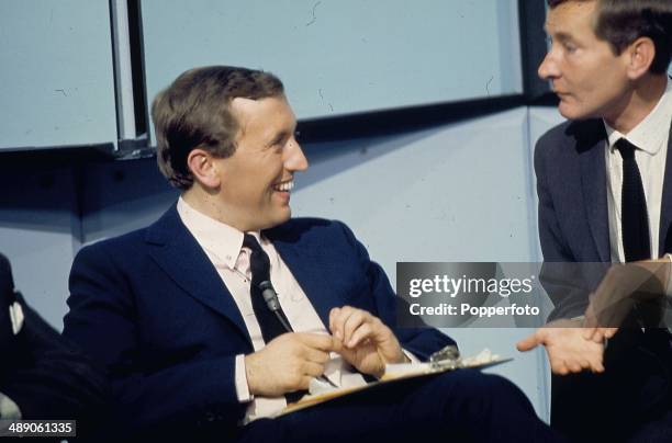 English journalist and broadcaster David Frost interviews actor Kenneth Williams on the David Frost Programme television show in 1968.