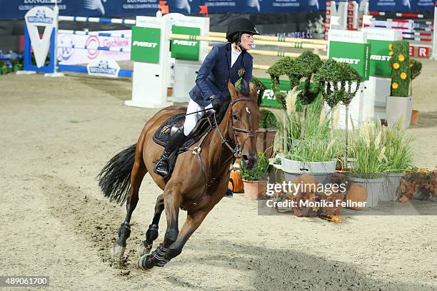 Jessica Springsteen participates the Mercedes-Benz Championat during the Vienna Masters on September 18, 2015 in Vienna, Austria.