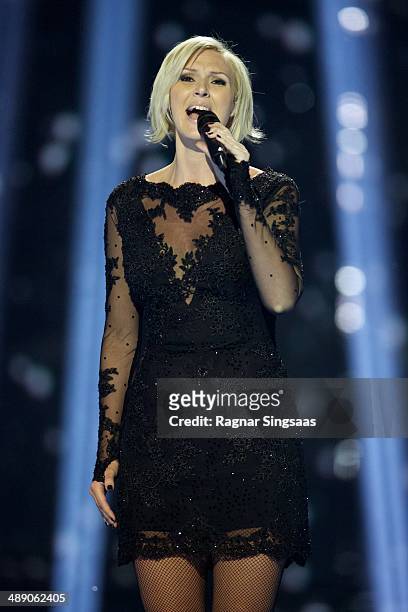 Sanna Nielsen of Sweden performs during a dress rehearsal ahead of the Grand Final of the Eurovision Song Contest 2014 on May 9, 2014 in Copenhagen,...